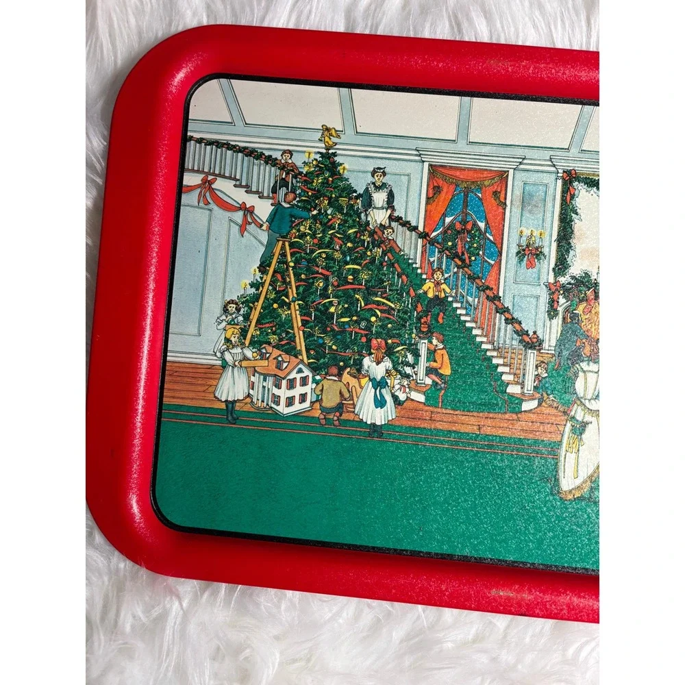 Potpourri Press Christmas Serving Tray Unisex Red Victorian Scene Metal Vintage